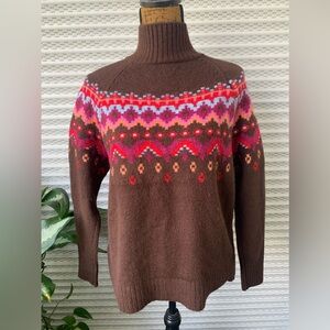 Lou & Grey brown maple heather fair isle knit pullover sweater